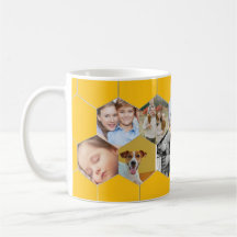 Gepersonaliseerde Honeycomb Family & Pet Photo Mok
