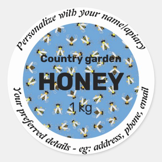 GEPERSONALISEERDE HONINGLABELS. HOBBY IMKER, BIJEN RONDE STICKER (Voorkant)