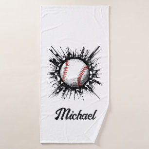 Gepersonaliseerde honkbal die door de muur breekt badhanddoek