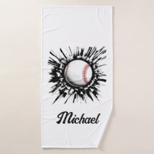 Gepersonaliseerde honkbal die door de muur breekt badhanddoek