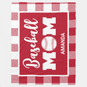 Gepersonaliseerde honkbal moeder naam Red Gingham  Fleece Deken (Voorkant)