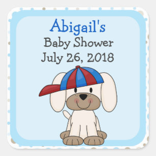 Gepersonaliseerde Honkbal Puppy Baby shower Sticke Vierkante Sticker