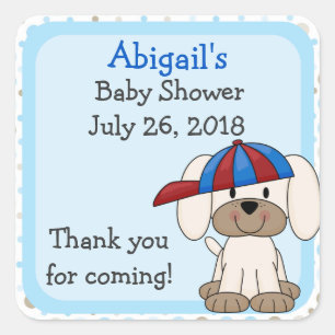 Gepersonaliseerde Honkbal Puppy Baby shower Sticke Vierkante Sticker