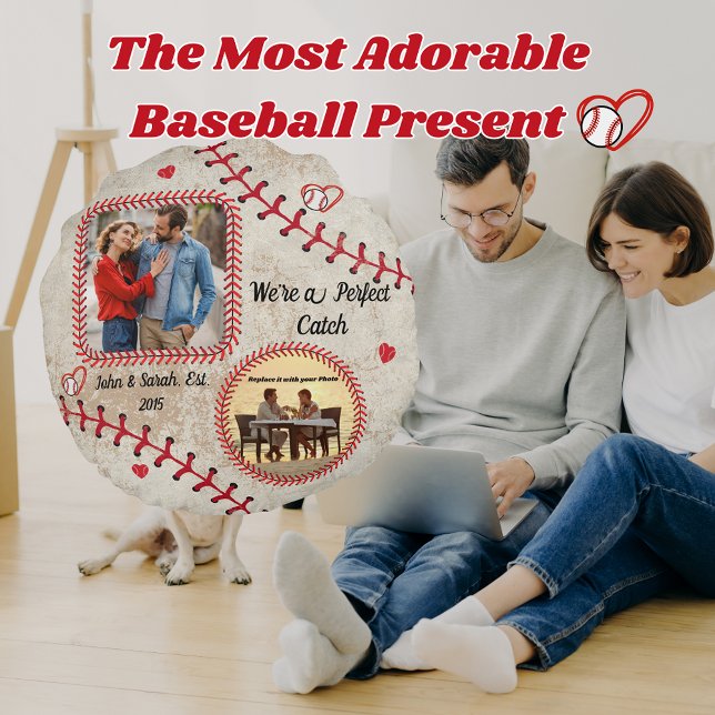 Gepersonaliseerde Honkbal Ronde Kussen – Aangepast (Customized Baseball Gift, Fully Personalized Pillow Photo For Baseball Fans)
