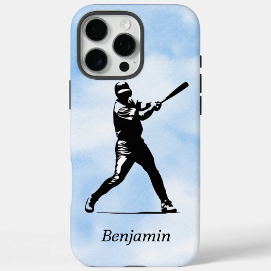 Gepersonaliseerde honkbalspeler Silhouette Blue Sk Case-Mate iPhone Case (Achterkant)