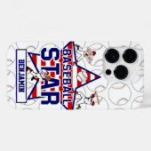 Gepersonaliseerde honkbalster en strepen Case-Mate iPhone case (Achterkant (horizontaal))