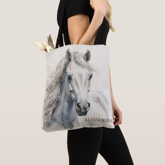Gepersonaliseerde Horse Canvas tas Custom Naam Equ (Dichtbij)