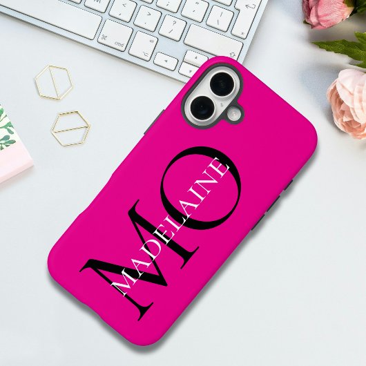 Gepersonaliseerde Hot Pink Bold Monogram Initialen Case-Mate iPhone Case