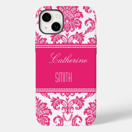 Gepersonaliseerde Hot PInk Damask Case-Mate iPhone Case (Achterkant)
