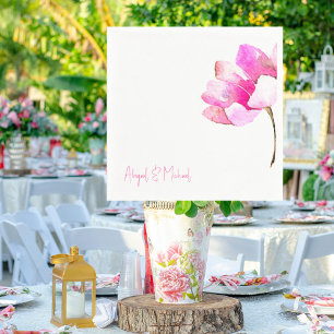 Gepersonaliseerde Hot Pink Floral II Wedding Cockt Servet