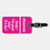 Gepersonaliseerde Hot Pink Girly Funny Bagagelabel (Voorkant horizontaal)