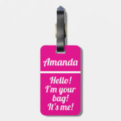 Gepersonaliseerde Hot Pink Girly Funny Bagagelabel (Achterkant verticaal)