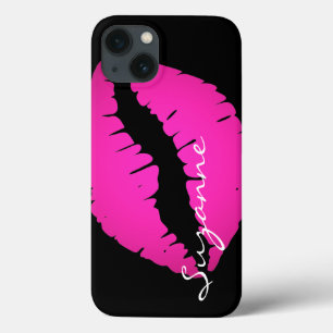 Gepersonaliseerde Hot Pink Ombre Lippenstift Zwart iPhone 13 Hoesje