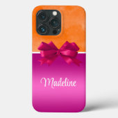 Gepersonaliseerde Hot Pink & Sinaasappel met Bow Case-Mate iPhone Case (Achterkant)