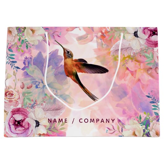 Gepersonaliseerde Hummingbird Waterverf Gift Bag Groot Cadeauzakje (Voorkant)
