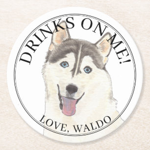 Gepersonaliseerde Husky Hond bruiloft Ronde Kartonnen Onderzetter