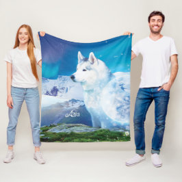 Gepersonaliseerde Husky hond met bergen Fleece Deken