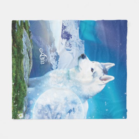 Gepersonaliseerde Husky hond met bergen Fleece Deken (Voorkant (Horizontaal))