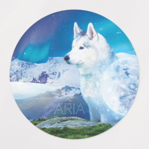 Gepersonaliseerde Husky hond met bergen Labels