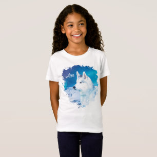 Gepersonaliseerde Husky hond met bergen T-shirt