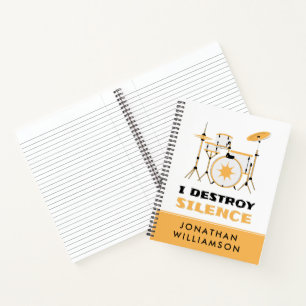 Gepersonaliseerde I Destroy Silence Funny Drummer Notitieboek