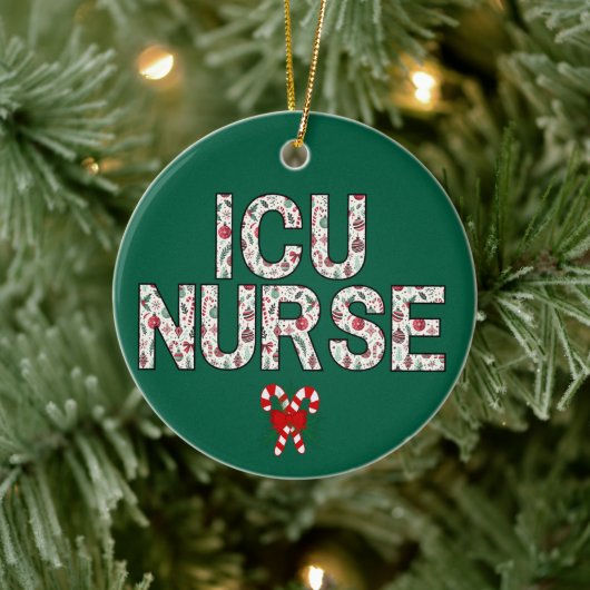 Gepersonaliseerde ICU Verpleegster Kerstmis Eerste Keramisch Ornament (Boom)