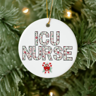 Gepersonaliseerde ICU Verpleegster Kerstmis Eerste Keramisch Ornament