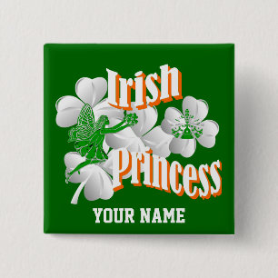 Gepersonaliseerde Ierse prinses met fee Vierkante Button 5,1 Cm