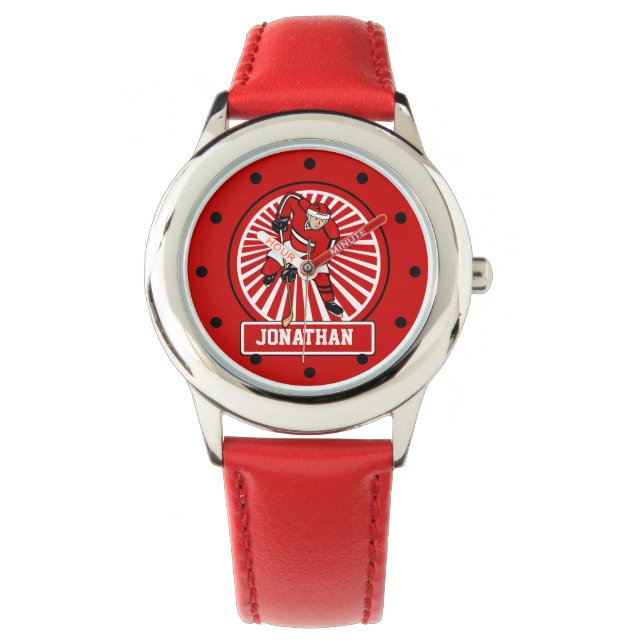 Gepersonaliseerde ijshockeyspeler rood horloge (Voorkant)