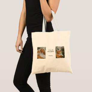 Gepersonaliseerde "Ik hou van je oma" Foto Canvas Tote Bag