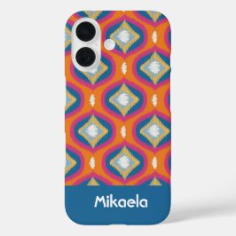 Gepersonaliseerde IKAT serie Ogee Sinaasappel blau iPhone 16 Hoesje
