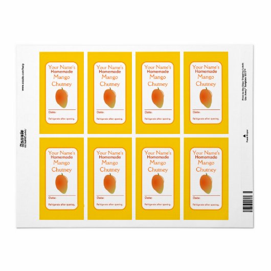 Gepersonaliseerde inbliketiketten voor Jars Mango  Etiket (Full Sheet)