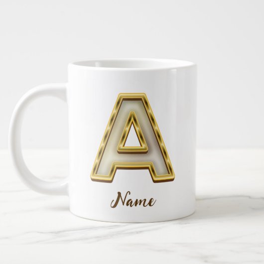 Gepersonaliseerde Initiaal A Monogram Gold Typogra Extra Grote Beker (Links)