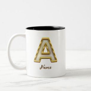 Gepersonaliseerde Initiaal A Monogram Gold Typogra Tweekleurige Koffiemok