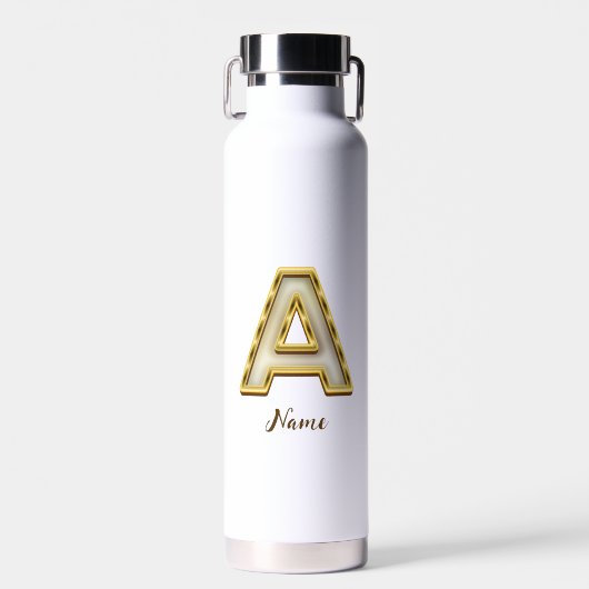 Gepersonaliseerde Initiaal A Monogram Gold Typogra Waterfles (Voorkant)