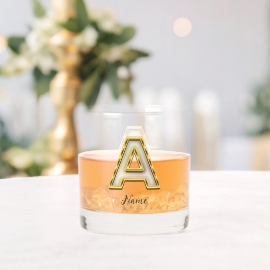 Gepersonaliseerde Initiaal A Monogram Gold Typogra Whisky Glas (Insitu (Huwelijk))