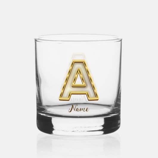Gepersonaliseerde Initiaal A Monogram Gold Typogra Whisky Glas (Achterkant)