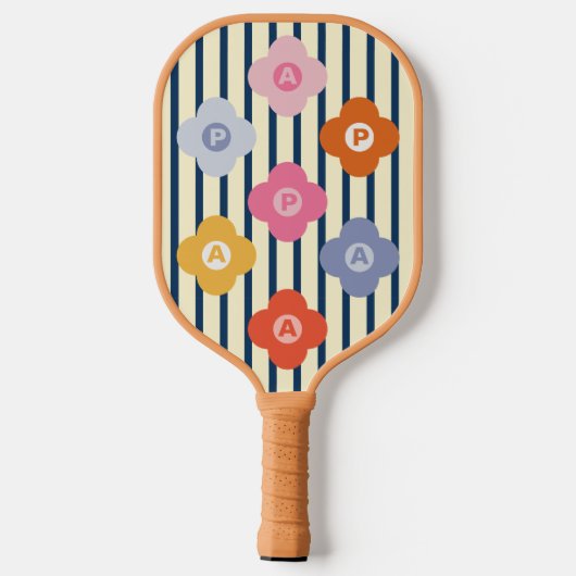 Gepersonaliseerde Initiaal Bloemen Strepen Multico Pickleball Paddle (Achterkant)