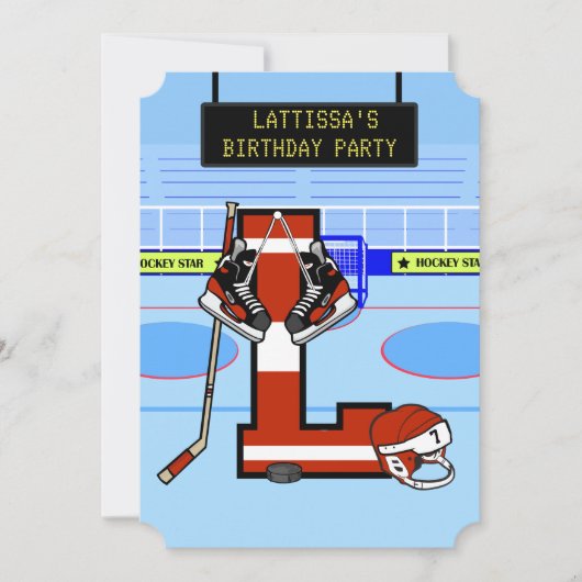 Gepersonaliseerde Initiaal letter L Ice Hockey Kaart (Voorkant)