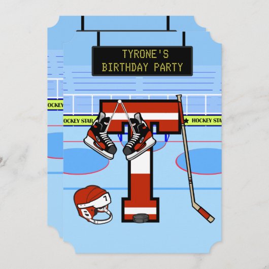 Gepersonaliseerde Initiaal letter T ijshockey Kaart (Voorkant / Achterkant)