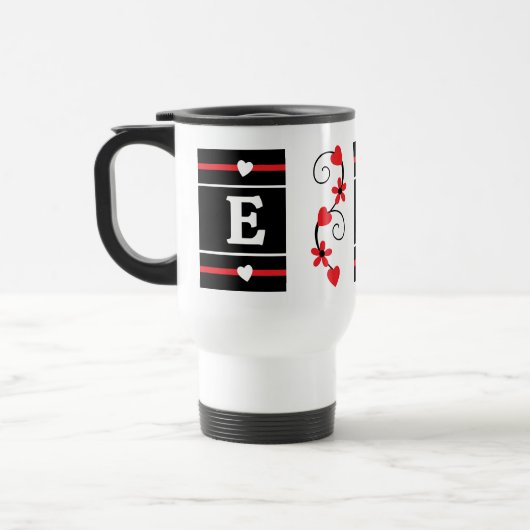 Gepersonaliseerde initiaal naam rood zwart reisbeker (Links)