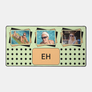 Gepersonaliseerde initialen 3 foto polka dots groe bureaumat