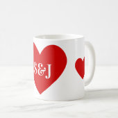 Gepersonaliseerde Initialen Eenvoudige Rode Hart V Koffiemok (Voorkant rechts)