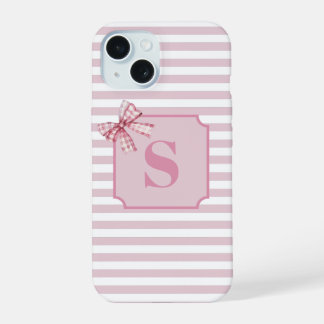 Gepersonaliseerde initiële roze strik Coquette iPhone 15 Hoesje