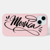 Gepersonaliseerde iPhone 15 cover met de naam Moni (Achterkant (horizontaal))