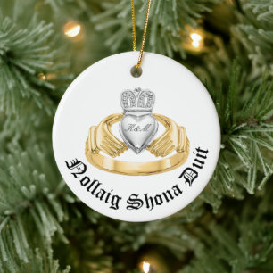Gepersonaliseerde Irish Claddagh - Nollaig Shona D Keramisch Ornament