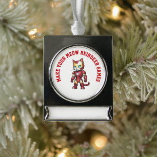 Gepersonaliseerde Ironcat Reindeer Spelletjes Verzilverd Banner Ornament