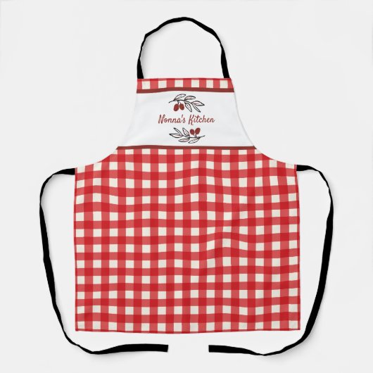 Gepersonaliseerde Italiaanse Red Gingham Koken Schort (Voorkant)