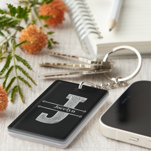 Gepersonaliseerde J Initiaal Silver Monogram Jouw Sleutelhanger (Voorkant Rechts)