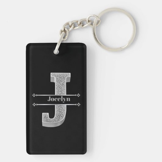 Gepersonaliseerde J Initiaal Silver Monogram Jouw Sleutelhanger (achterkant)